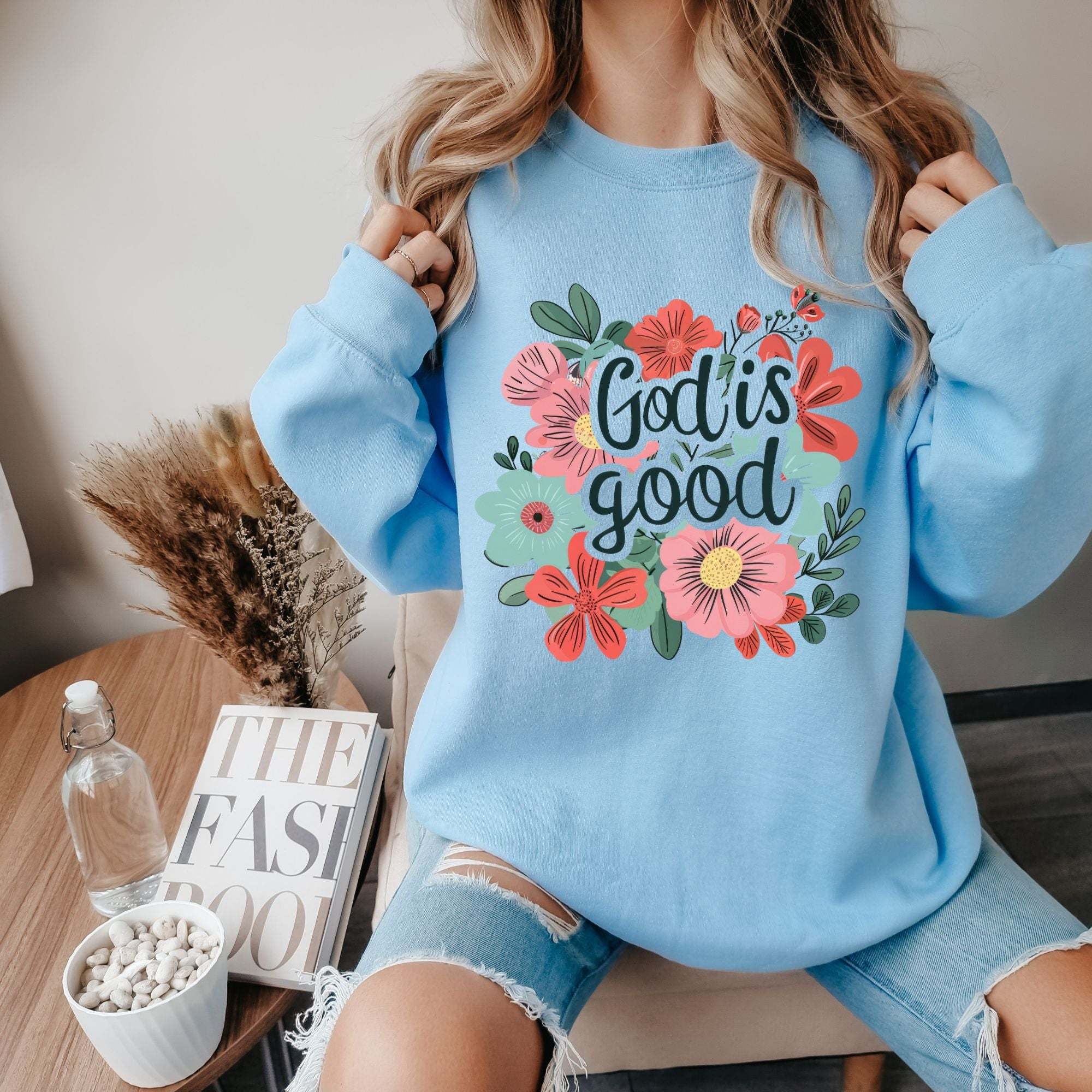 God Is Good Sweatshirt - Light Blue Color