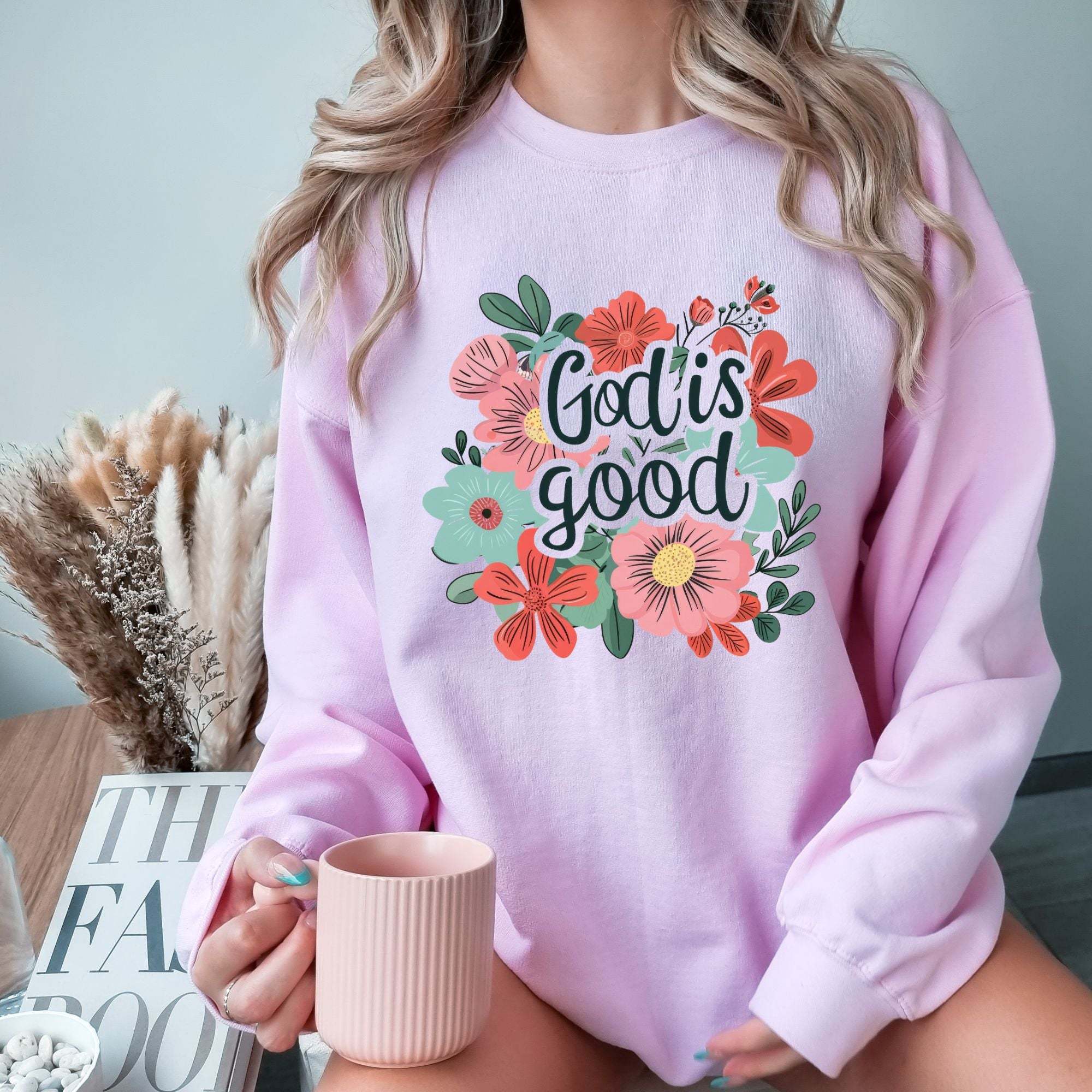 God Is Good Sweatshirt - Light Pink Color