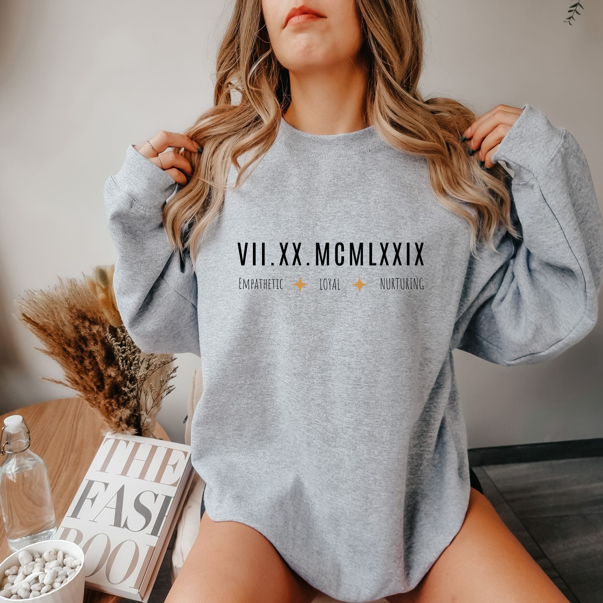 Roman Numerals Personalized DOB Sweatshirt - Positive Signs