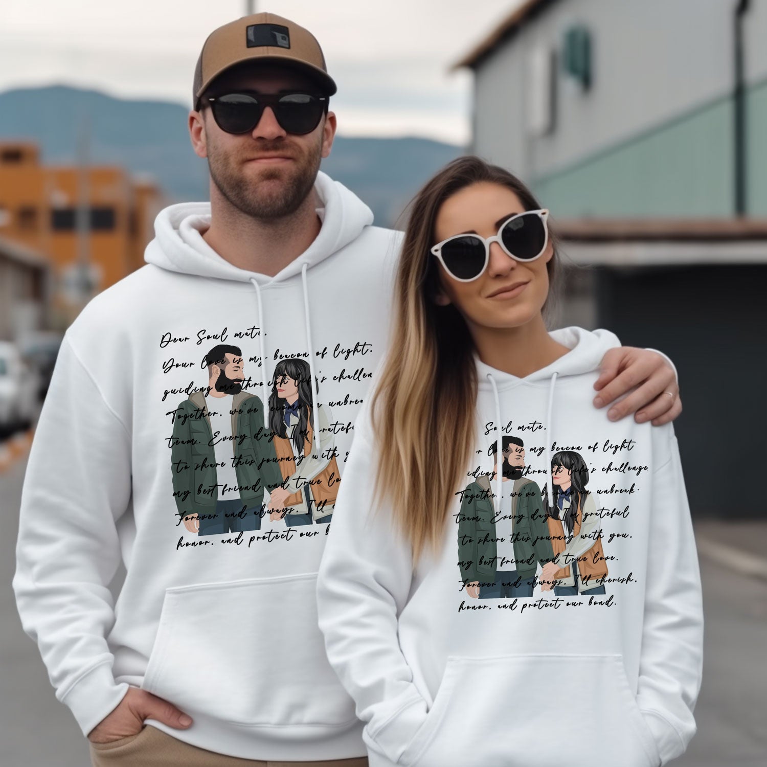 Custom Couples Portrait & Words Hoodie