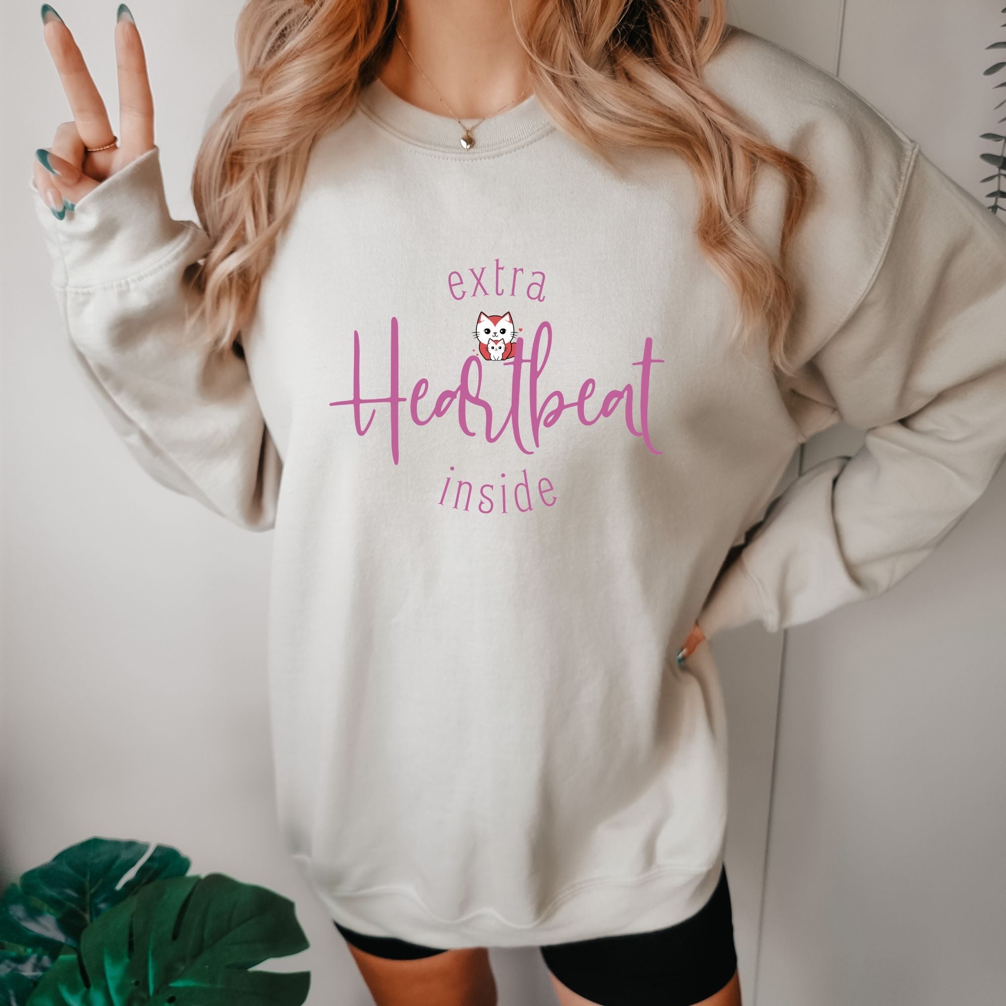 Extra Heartbeat Inside Sweatshirt - Pregnancy Announcement and Baby Reveal Sweatshirt - PrintMarvelsInc#