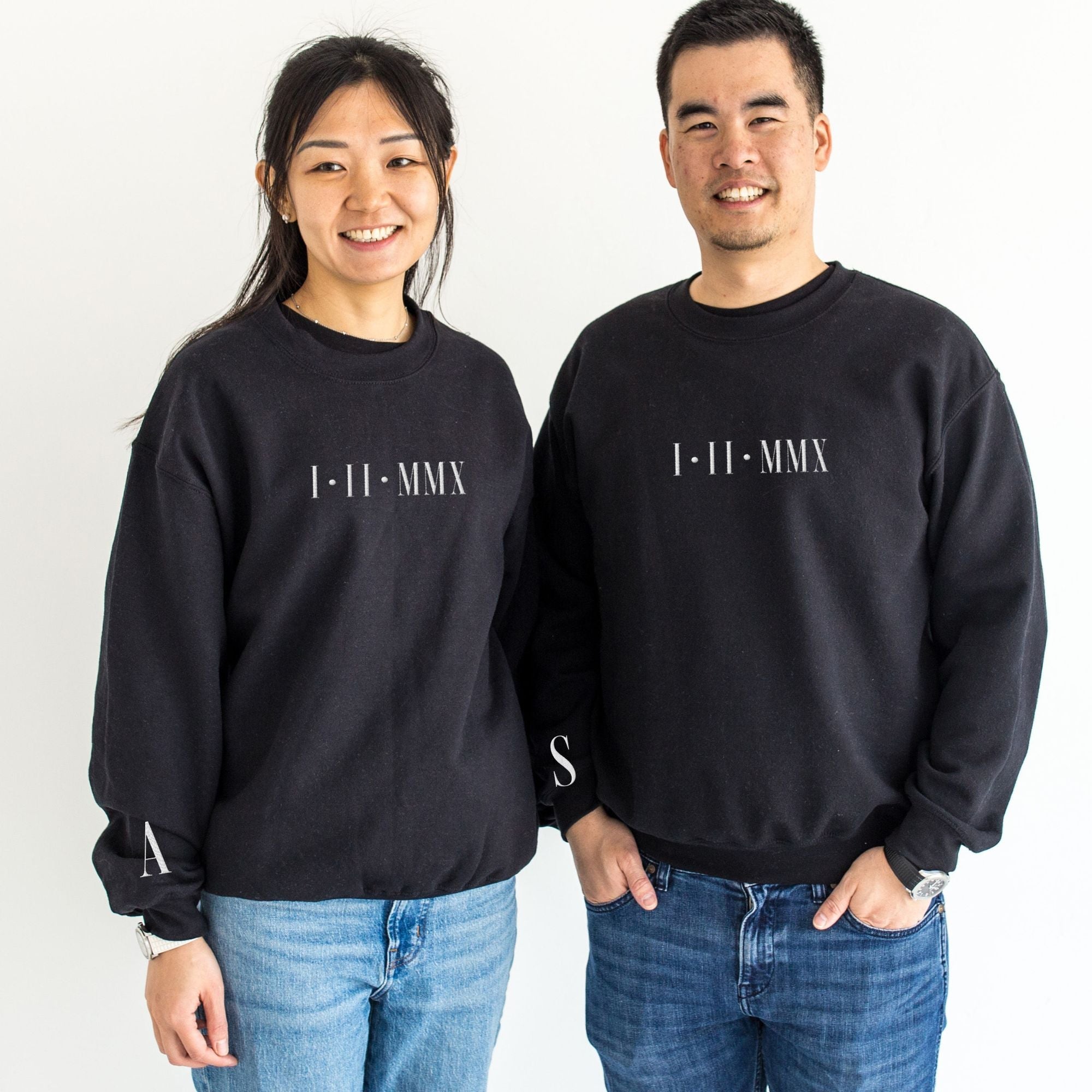 Personalized Marriage Anniversary Date With Initial On Sleeve Sweatshirt - PrintMarvelsInc#