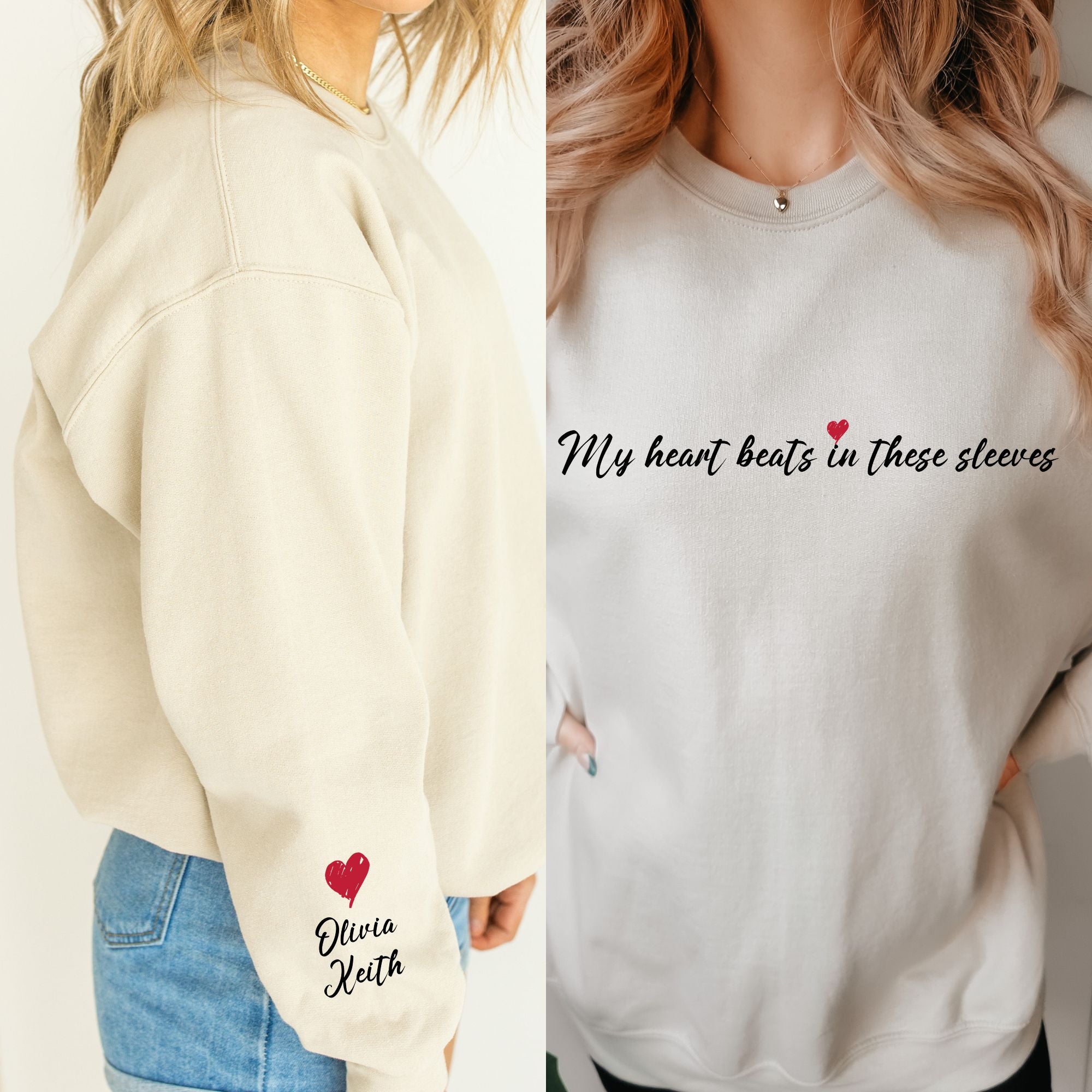 Sleeve Print Sweatshirt With Kids Names - My Heart Beats In These Sleeves Sweatshirt - PrintMarvelsInc#