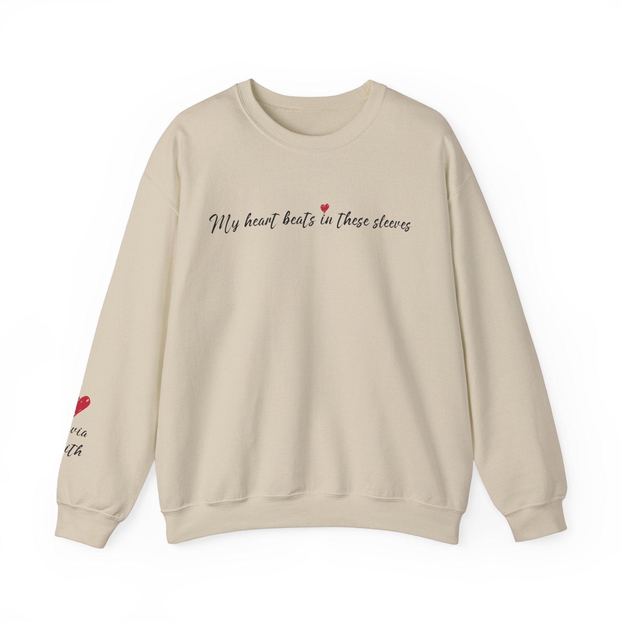 Sleeve Print Sweatshirt With Kids Names - My Heart Beats In These Sleeves Sweatshirt - PrintMarvelsInc#